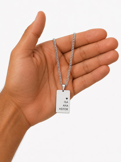 Colar Placa Nome Filhos Prata 925