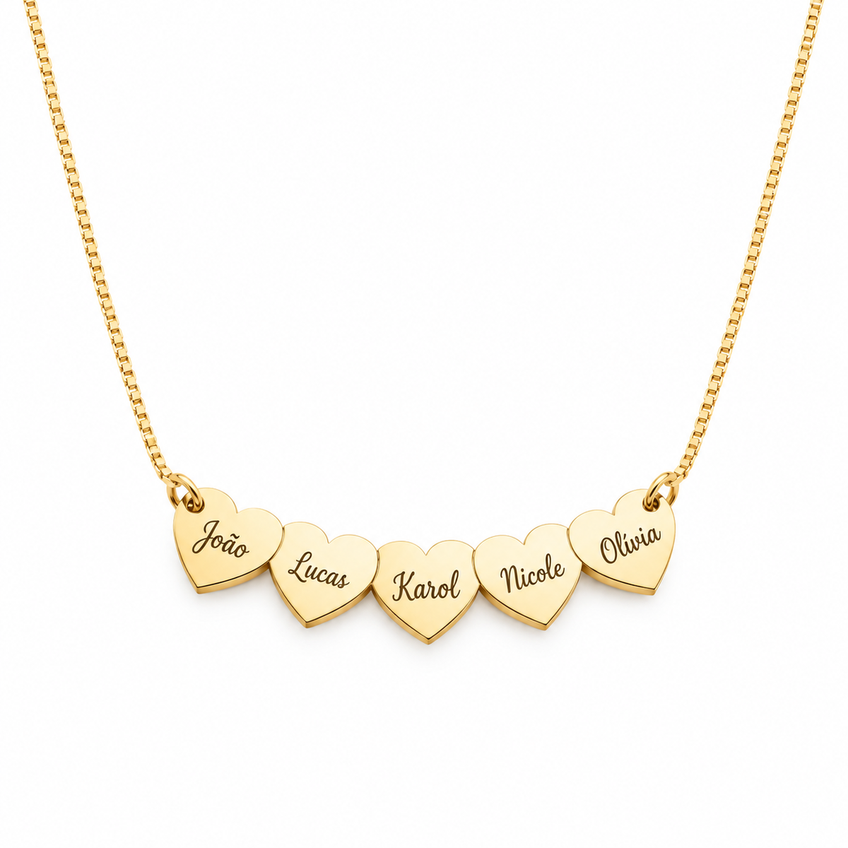 Colar 5 corações Com Nome Personalizado