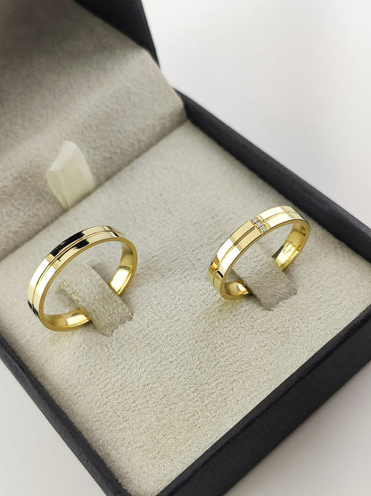 Aliança de Casamento Reta em Ouro com Diamantes 3.5mm