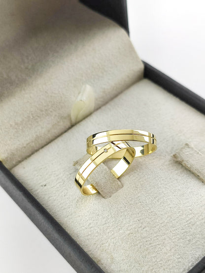 Aliança de Casamento Reta em Ouro com Friso 3.5mm