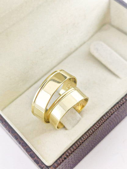 Aliança de Casamento Reta em Ouro 6mm com Friso