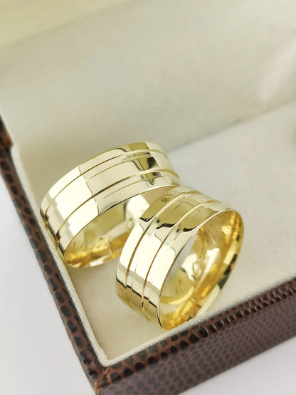Aliança de Casamento Reta em Ouro 8mm com Frisos