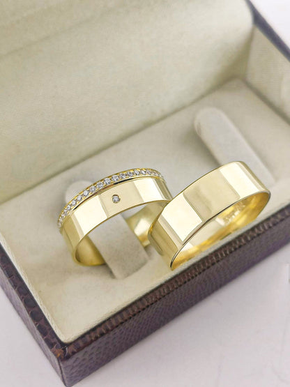 Aliança de Casamento Reta em Ouro e Diamantes 7mm