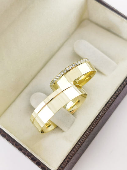 Aliança Reta em Ouro 6,5mm com Diamante