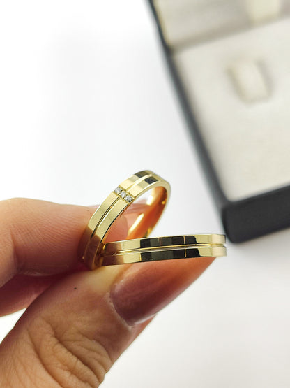 Aliança de Casamento Reta em Ouro com Diamantes 3.5mm