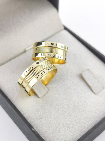 Aliança Reta Larga em Ouro com Diamantes Gravadas 8mm