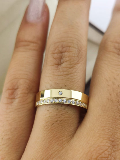 Aliança de Casamento Reta em Ouro com Diamantes 5mm