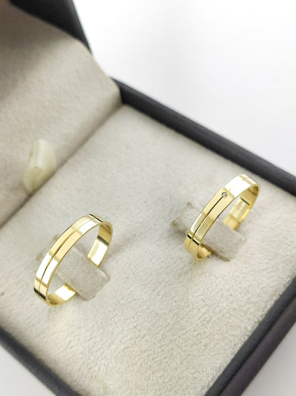 Aliança de Casamento Reta em Ouro com Friso 3.5mm