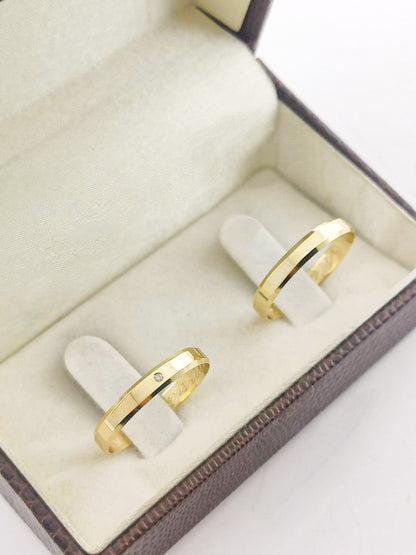 Aliança Reta em Ouro 3mm com Diamante