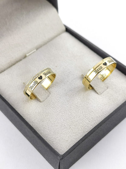 Alinça Reta em Ouro e Diamantes com Gravação Externa 4mm
