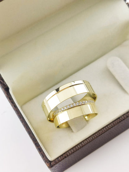 Aliança Reta em Ouro 6,5mm com Diamante