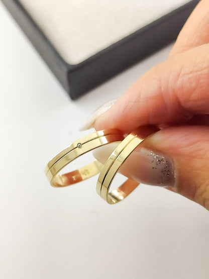 Aliança de Casamento Reta em Ouro com Friso 3.5mm