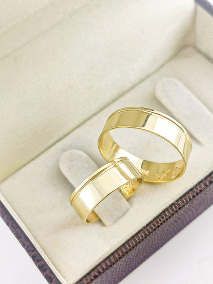 Aliança de Casamento Reta em Ouro 6mm com Friso