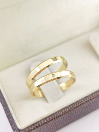 Aliança Reta em Ouro 3mm com Diamante