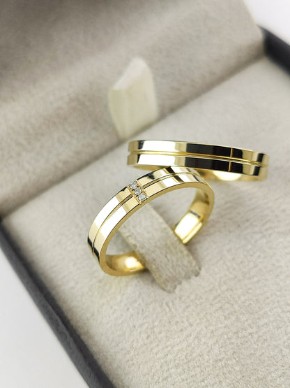 Aliança de Casamento Reta em Ouro com Diamantes 3.5mm