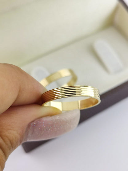 Aliança Reta em Ouro com Frisos 3mm